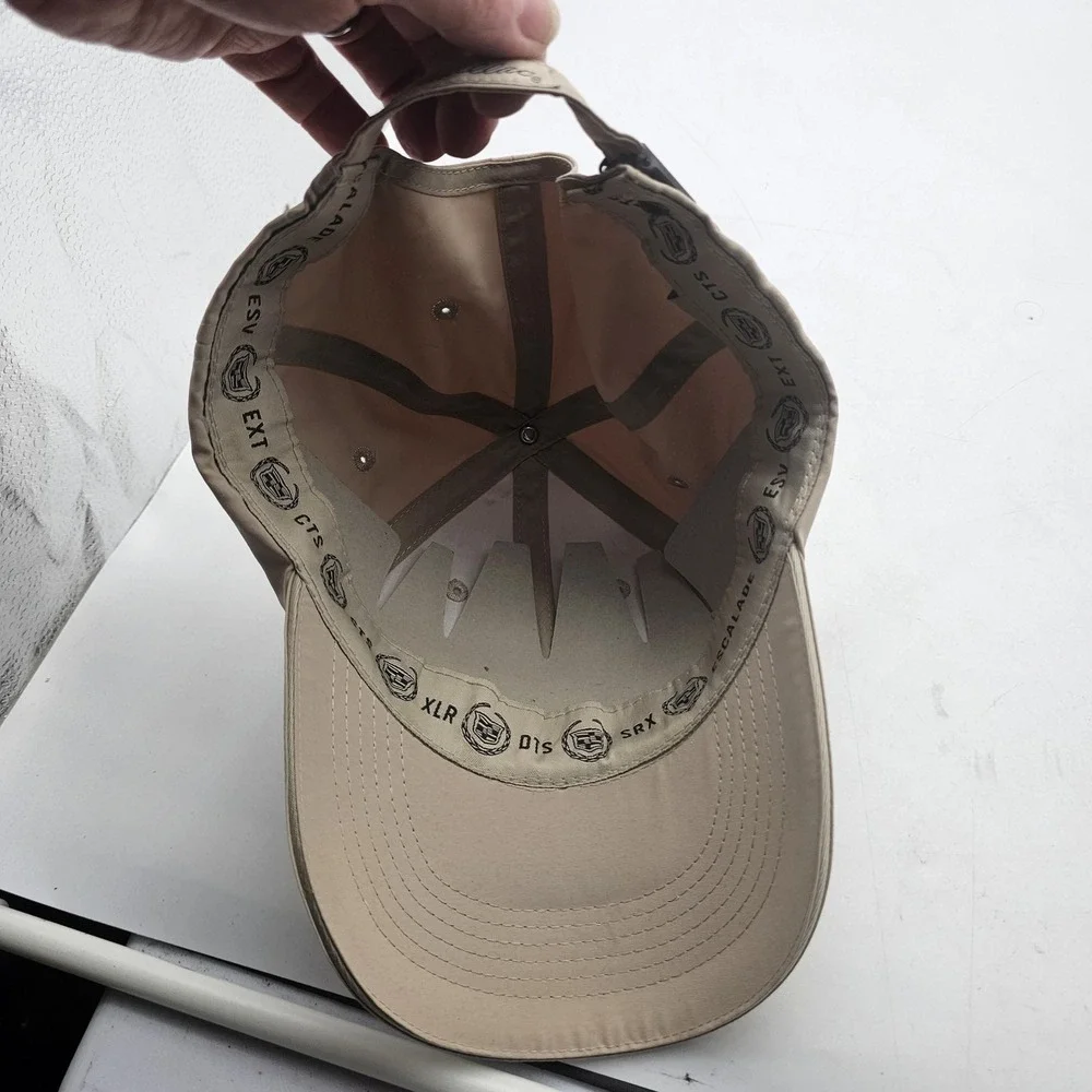 Cadillac Hat Cap Strap Back Mens One Size Beige Crest Logo Car Embroidered